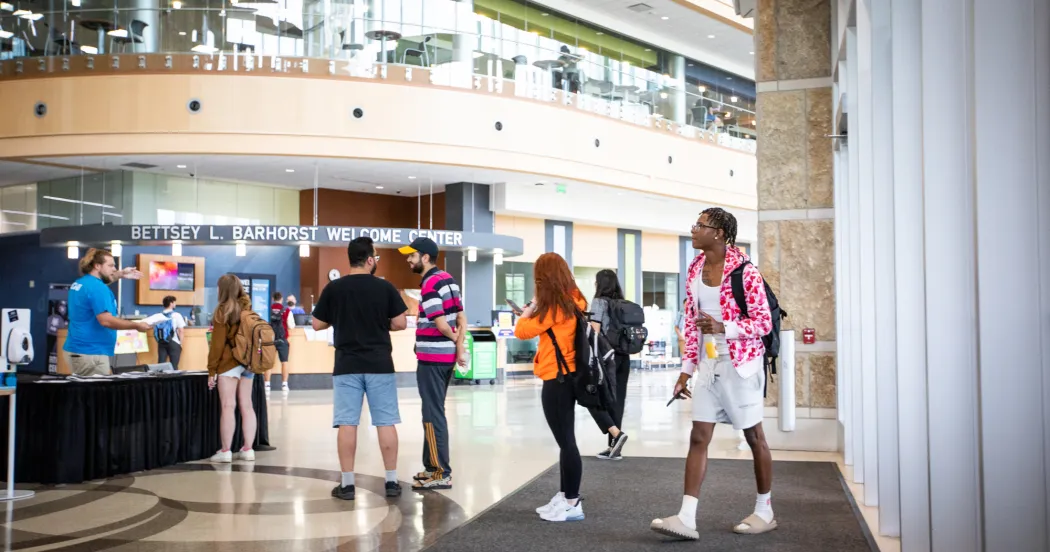 Students in the Madison College Truax Gateway entrance. 