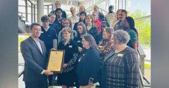Madison College nursing faculty, staff and students at the Wisconsin Accelerate announcement event