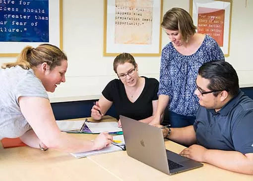 business students working on a project