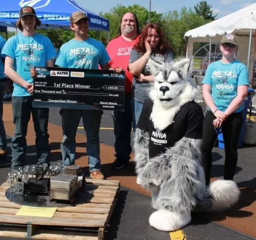 Madison College Wolfie with 2024 Metal Mania competitors