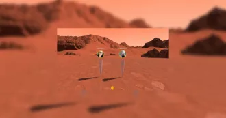 Two peoples faces superimposed in a Mission to Mars photo app