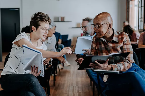 students in a writing workshop
