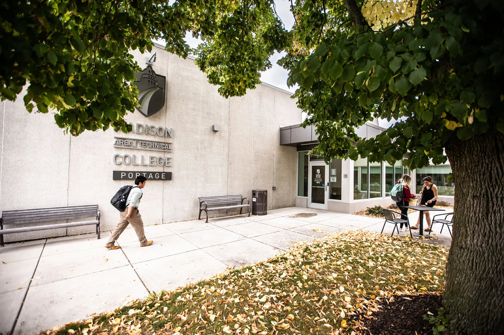 Portage Campus exterior entrance students walking
